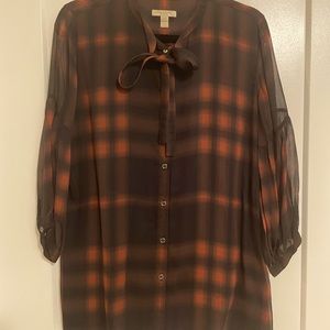 Burberry Brit 100% silk button down with tie, sz XL